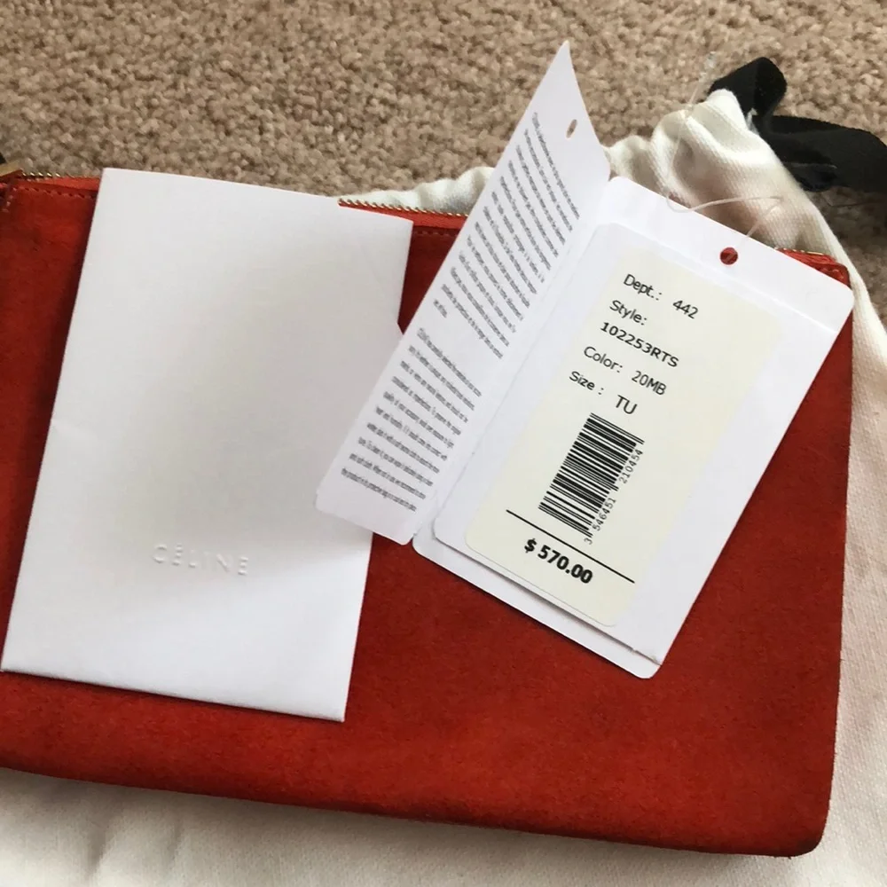 CÉLINE Suede 3-Fold Orange Pouch/ Clutch / Wallet - Picture 7 of 8